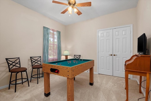 7419 Lorna Rd, Montgomery, TX 77316 - playroom featuring carpet floors, ceiling fan, baseboards, and billiards