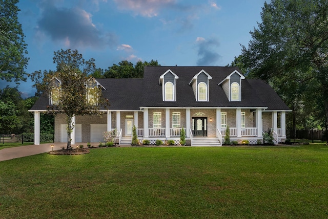 3714 Falun Ct, Spring, TX 77386 - cape cod home featuring covered porch, driveway, a front lawn, and brick siding