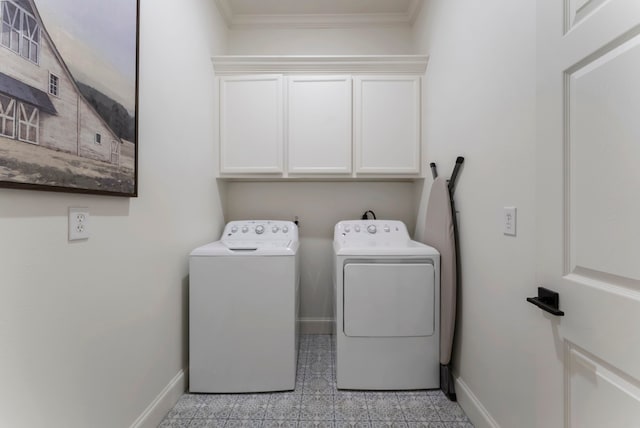 3714 Falun Ct, Spring, TX 77386 - laundry area featuring cabinet space, washer and dryer, crown molding, and baseboards