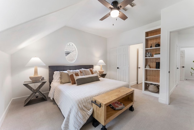 3714 Falun Ct, Spring, TX 77386 - bedroom with light carpet, lofted ceiling, a ceiling fan, and baseboards