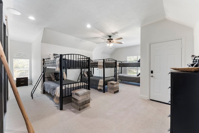 3714 Falun Ct, Spring, TX 77386 - bedroom featuring lofted ceiling, light colored carpet, and recessed lighting