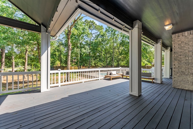 3714 Falun Ct, Spring, TX 77386 - wooden deck with a fenced backyard and view of wooded area