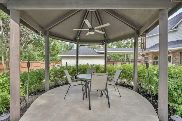 7 Newland Ct, The Woodlands, TX 77382 - view of patio with a gazebo, a ceiling fan, and outdoor dining space