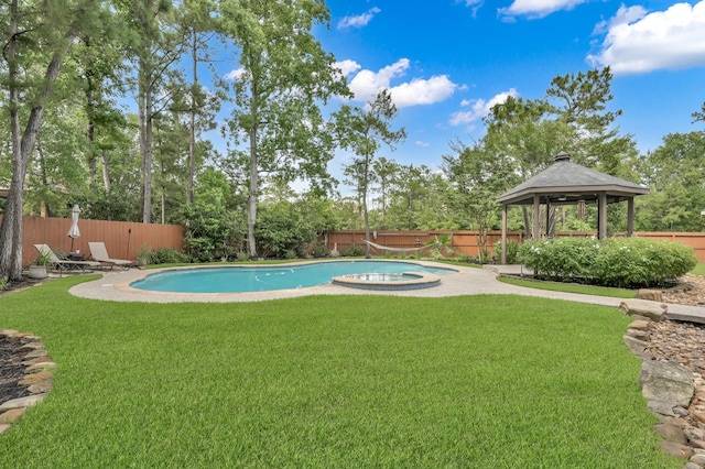 7 Newland Ct, The Woodlands, TX 77382 - view of swimming pool featuring a gazebo and a pool with connected hot tub