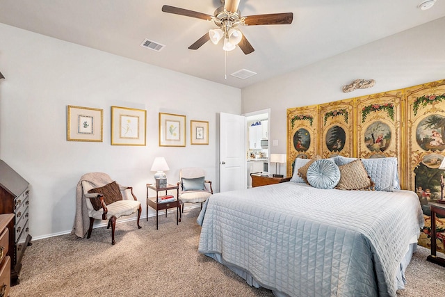 9521 Mountain Maple Pl, Conroe, TX 77385 - bedroom with light carpet, baseboards, and a ceiling fan