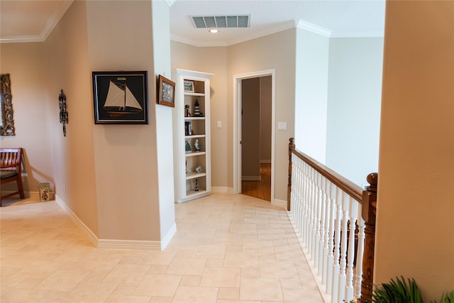 1554 Windsong Way, Tiki Island, TX 77554 - corridor featuring built in shelves, crown molding, baseboards, and recessed lighting