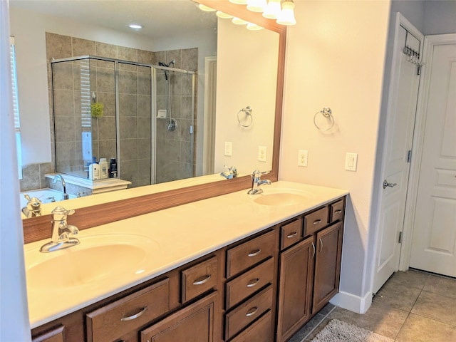 6318 Alpine Trail Ln, Katy, TX 77494 - bathroom with a shower stall, tile patterned floors, double vanity, and a garden tub
