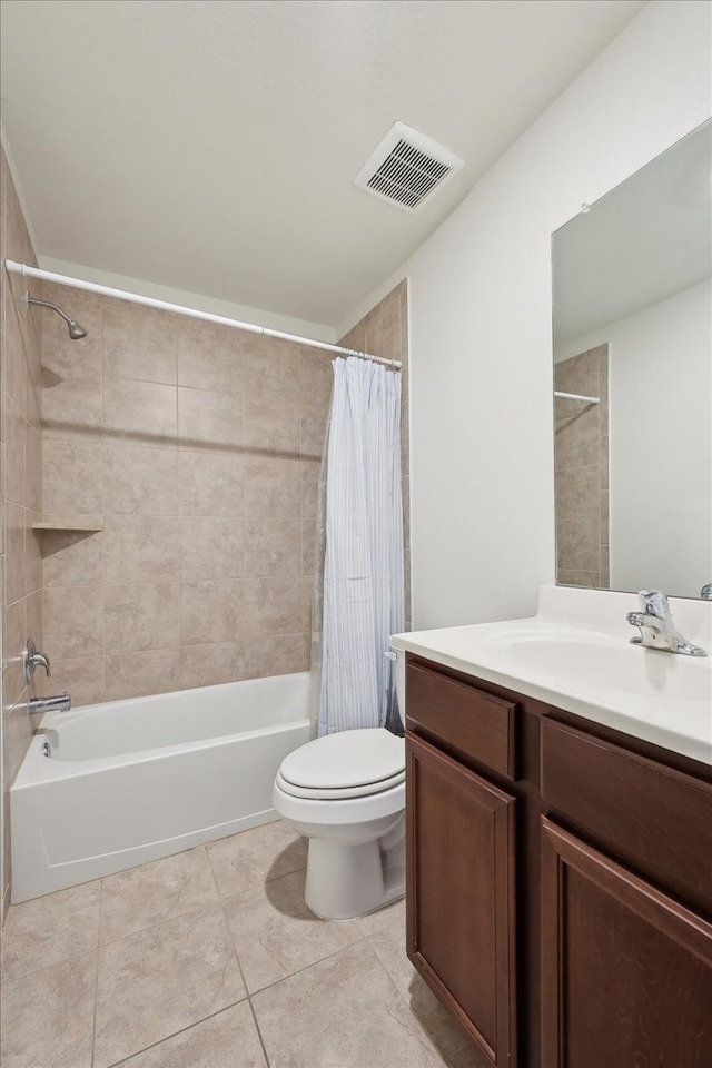 6011 Treasure Cove Rd, Cove, TX 77523 - full bathroom with vanity, shower / tub combo with curtain, toilet, and tile patterned flooring