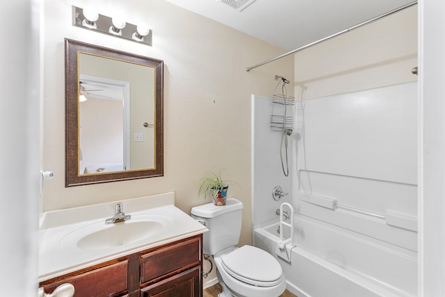 414 Laurel Sage Dr, Houston, TX 77339 - bathroom with toilet, shower / bath combination, vanity, and a ceiling fan