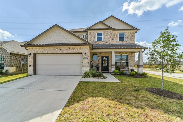 356 Selah Ct, Alvin, TX 77511 - view of front of home with brick siding, an attached garage, a front yard, and concrete driveway