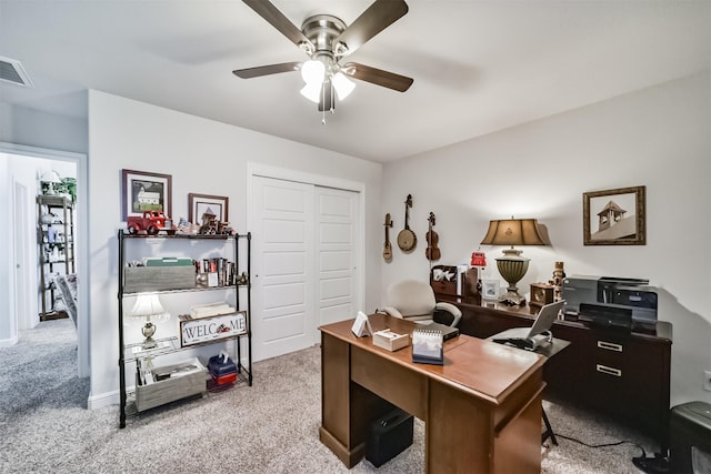 356 Selah Ct, Alvin, TX 77511 - home office featuring ceiling fan and carpet floors