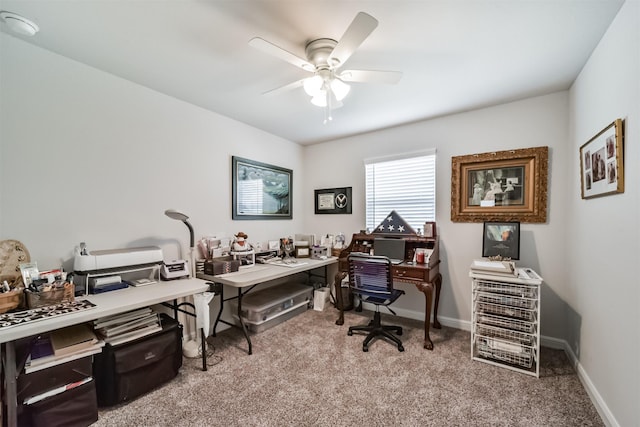 356 Selah Ct, Alvin, TX 77511 - home office featuring carpet floors, a ceiling fan, and baseboards