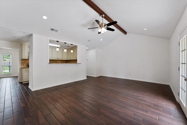 2510 Leichester Dr, Spring, TX 77386 - unfurnished living room with dark wood-style floors, ceiling fan, baseboards, and recessed lighting