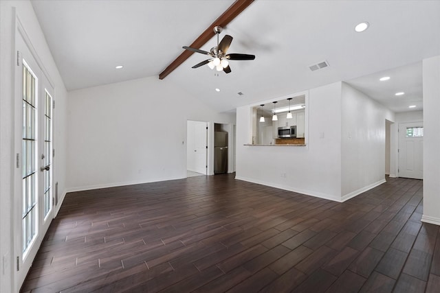 2510 Leichester Dr, Spring, TX 77386 - unfurnished living room with dark wood-style floors, ceiling fan, baseboards, and recessed lighting