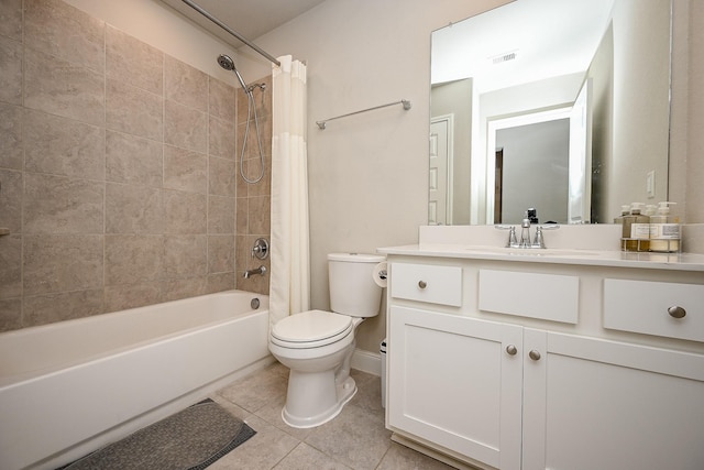 11210 Victoria Hollow Trce, Richmond, TX 77406 - full bathroom with shower / tub combo with curtain, toilet, tile patterned flooring, vanity, and baseboards