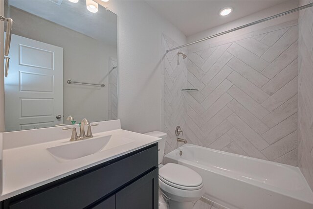 27203 Blue Pool Dr, Katy, TX 77493 - bathroom featuring bathtub / shower combination, toilet, vanity, and recessed lighting