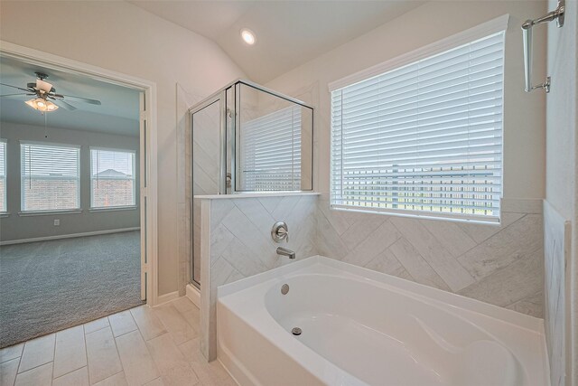 27203 Blue Pool Dr, Katy, TX 77493 - full bath with a bath, a stall shower, ceiling fan, and recessed lighting