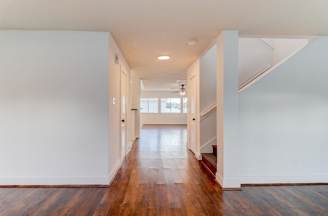 19603 Green Chase Ln, Houston, TX 77073 - hall featuring wood finished floors, stairway, and recessed lighting