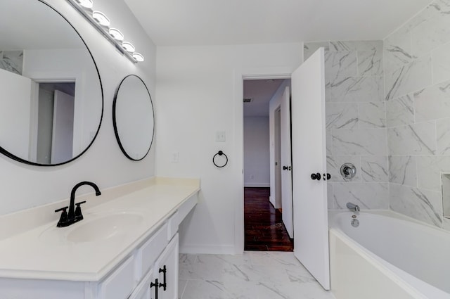 19603 Green Chase Ln, Houston, TX 77073 - bathroom with vanity, marble finish flooring, and bathing tub / shower combination