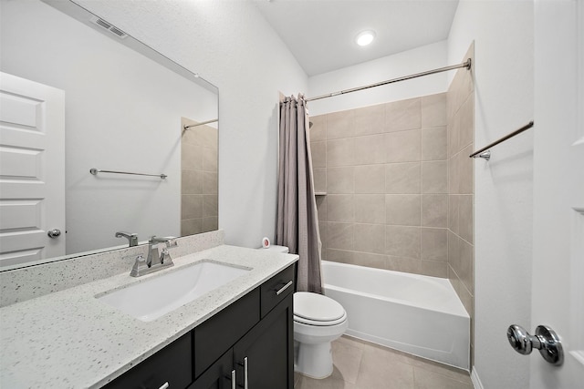 2334 Calm Channel Ct, Missouri City, TX 77459 - bathroom with toilet, vanity, tile patterned flooring, and shower / bath combo with shower curtain