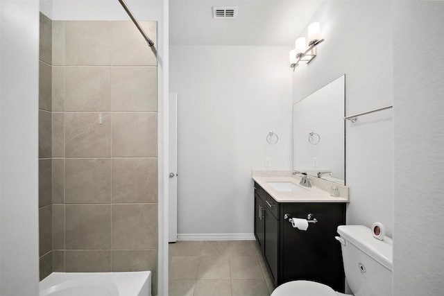 2334 Calm Channel Ct, Missouri City, TX 77459 - bathroom with toilet, vanity, tile patterned floors, and bathing tub / shower combination