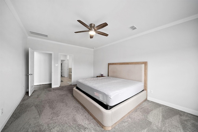 2334 Calm Channel Ct, Missouri City, TX 77459 - carpeted bedroom featuring ornamental molding, baseboards, and a ceiling fan