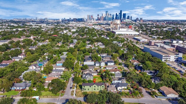4541 Walker St, Houston, TX 77023 - aerial overview of property's location with skyline