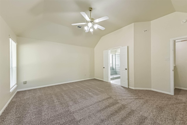3506 Hickory Hill Ln, Montgomery, TX 77356 - bonus room with lofted ceiling, carpet, a ceiling fan, and baseboards