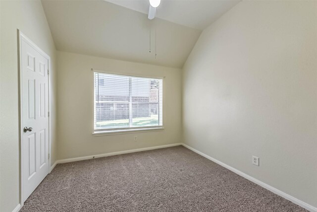 3506 Hickory Hill Ln, Montgomery, TX 77356 - unfurnished bedroom featuring lofted ceiling, carpet, baseboards, and a ceiling fan