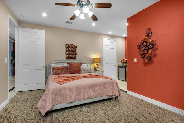 7039 Kingston Cove Ln Unit 309, Willis, TX 77318 - carpeted bedroom with recessed lighting, baseboards, and ceiling fan