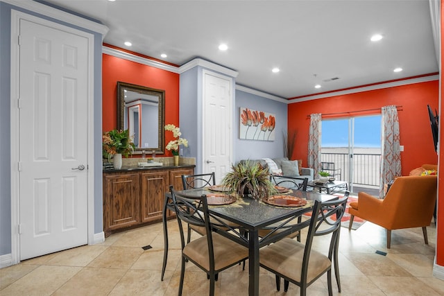 7039 Kingston Cove Ln Unit 309, Willis, TX 77318 - dining space with ornamental molding, recessed lighting, light tile patterned floors, and baseboards
