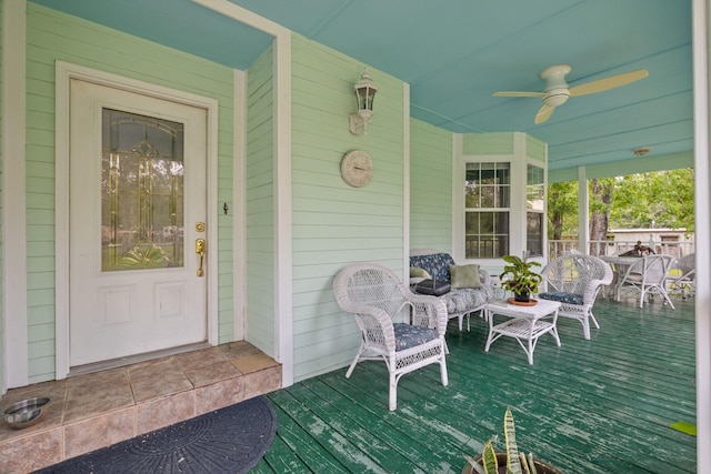 2350 Hawk Mdws, Pearland, TX 77581 - wooden porch featuring a ceiling fan