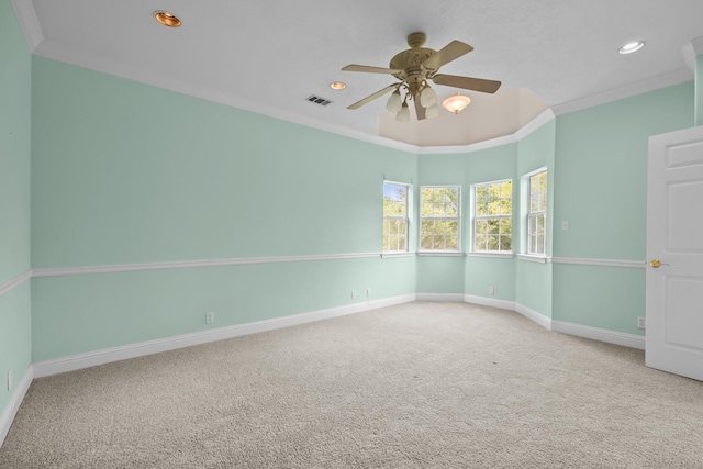 2350 Hawk Mdws, Pearland, TX 77581 - spare room featuring ceiling fan, baseboards, carpet flooring, ornamental molding, and recessed lighting