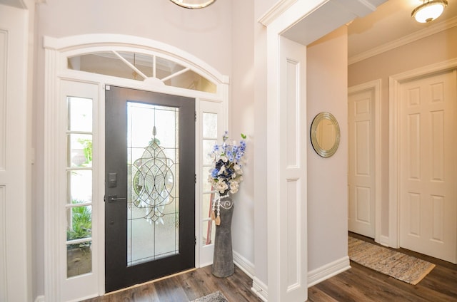 7 Champion Villa Dr, Houston, TX 77069 - foyer entrance with dark wood-style flooring, plenty of natural light, crown molding, and baseboards