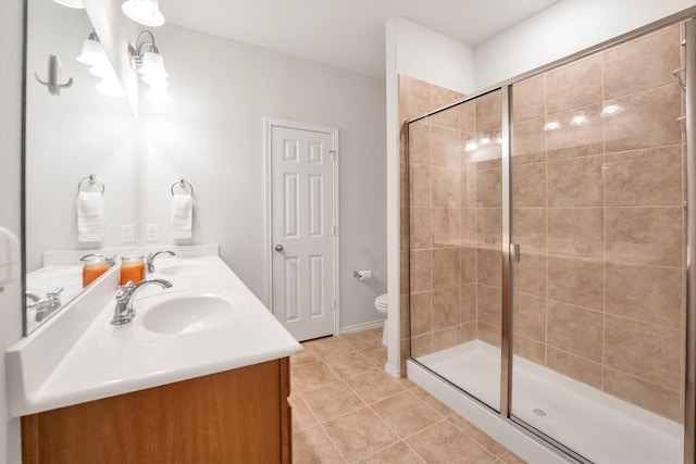 2114 Lost Timbers Dr, Conroe, TX 77304 - full bathroom with double vanity, tile patterned flooring, a stall shower, and toilet