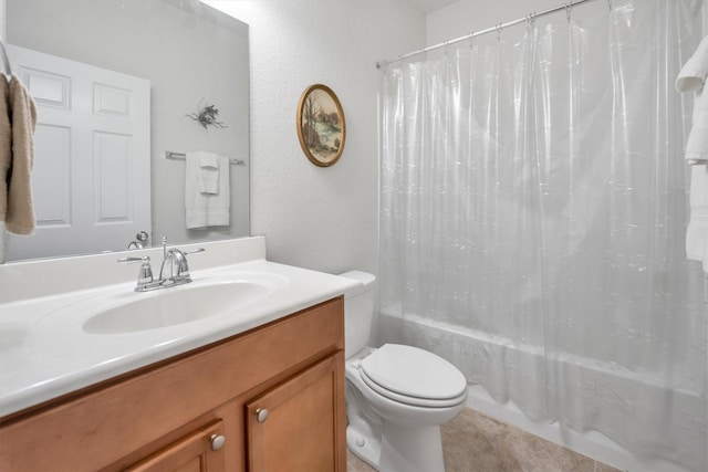2114 Lost Timbers Dr, Conroe, TX 77304 - full bath featuring vanity, toilet, shower / tub combo with curtain, and tile patterned floors