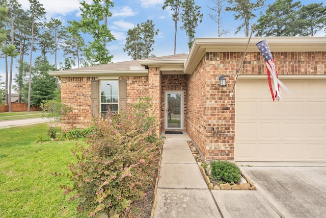 2114 Lost Timbers Dr, Conroe, TX 77304 - view of front of home featuring brick siding, a garage, a front lawn, and roof with shingles