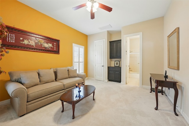 2915 Sentry Oak Way, Sugar Land, TX 77479 - living room with light carpet, ceiling fan, and baseboards