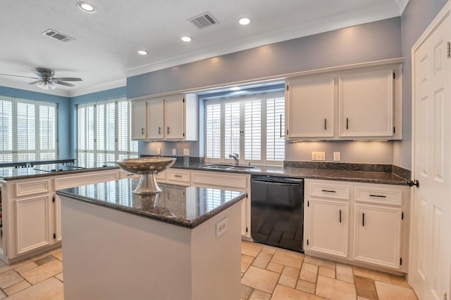 7318 Starbridge Dr, Houston, TX 77095 - kitchen featuring dishwasher, a center island, a sink, plenty of natural light, and recessed lighting