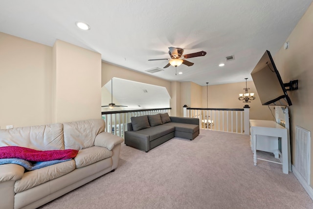 489 Merrimac Park, Conroe, TX 77302 - carpeted living room with ceiling fan, a chandelier, and recessed lighting