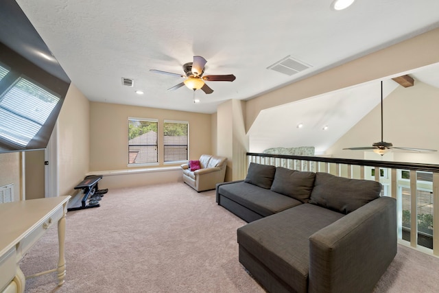 489 Merrimac Park, Conroe, TX 77302 - living room featuring ceiling fan, carpet floors, and recessed lighting