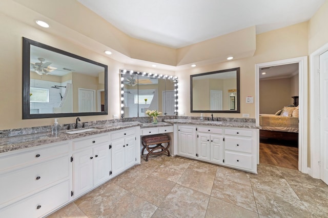 489 Merrimac Park, Conroe, TX 77302 - full bathroom with ensuite bathroom, vanity, a shower, a ceiling fan, and recessed lighting