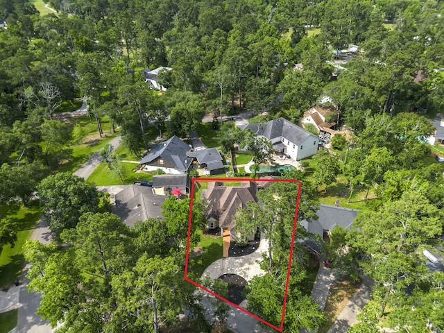 489 Merrimac Park, Conroe, TX 77302 - aerial perspective of suburban area featuring property boundaries highlighted