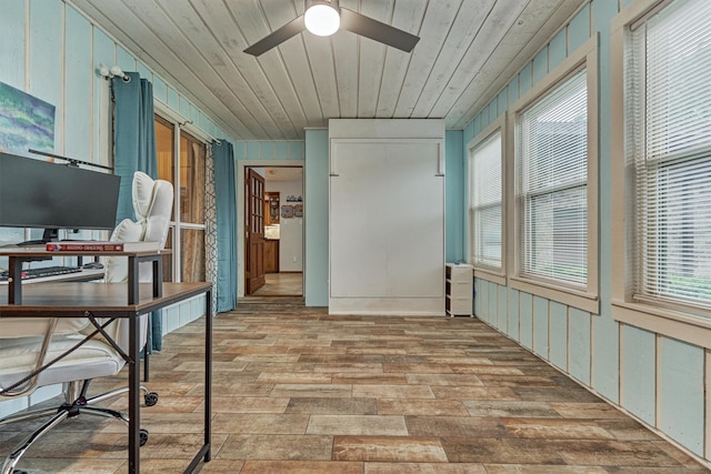 660 Hillcrest Dr, Huntsville, TX 77340 - office space featuring wood-type flooring, ceiling fan, and wooden ceiling
