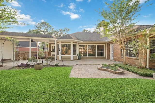 16919 Shady Square Ct, Houston, TX 77095 - back of property with a patio, a chimney, and brick siding