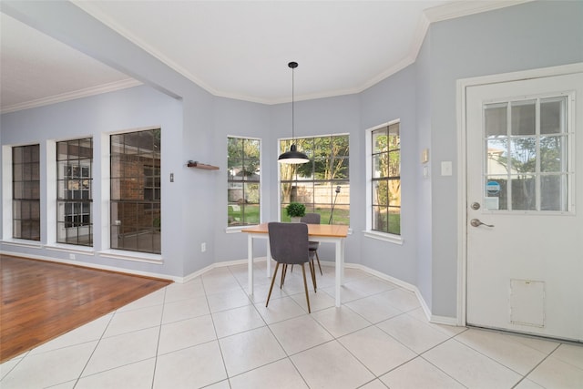 16919 Shady Square Ct, Houston, TX 77095 - dining room with ornamental molding, baseboards, and light tile patterned flooring