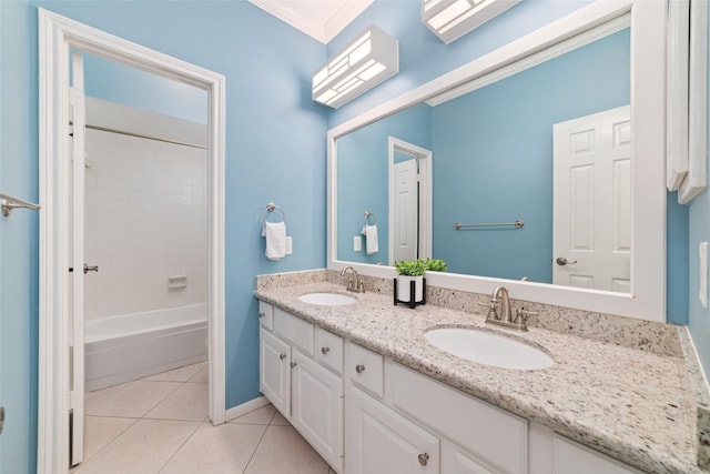 16919 Shady Square Ct, Houston, TX 77095 - full bathroom featuring double vanity, tile patterned flooring, baseboards, and tub / shower combination