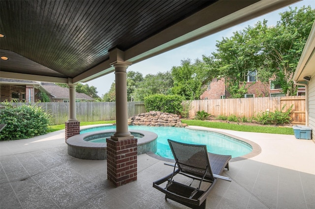 1930 Hollys Way, Sugar Land, TX 77479 - view of swimming pool with a patio area, a fenced backyard, and a pool with connected hot tub