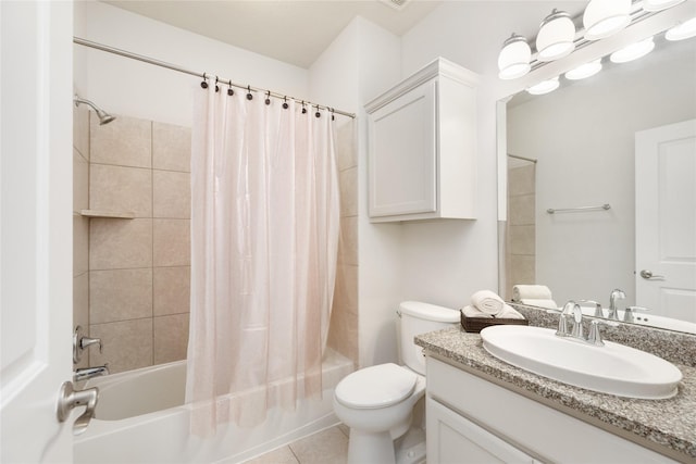 17311 Morgans Lake Dr, Cypress, TX 77433 - full bathroom featuring shower / tub combo, vanity, toilet, and tile patterned floors