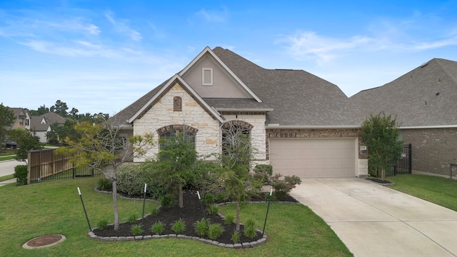 27130 Spanish Wind Ct, Magnolia, TX 77354 - french provincial home with stone siding, concrete driveway, roof with shingles, a garage, and stucco siding